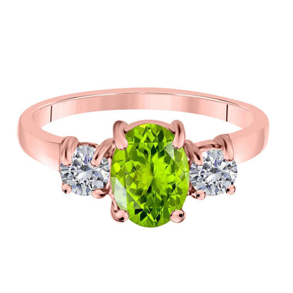 MAULIJEWELS  2.05 Carat Diamond And Oval Shaped Peridot Gemstone Ring 14K White Rose & Yellow Gold