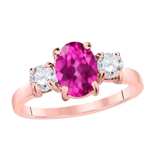 MAULIJEWELS  2.05 Carat Diamond And Oval Shaped Pink-Topaz Gemstone Ring 14K White Rose & Yellow Gold