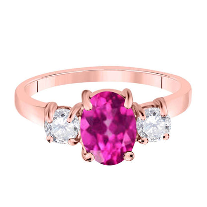 MAULIJEWELS  2.05 Carat Diamond And Oval Shaped Pink-Topaz Gemstone Ring 14K White Rose & Yellow Gold