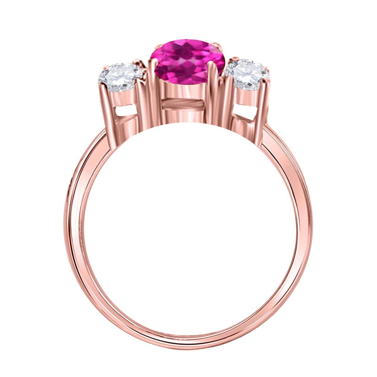 MAULIJEWELS  2.05 Carat Diamond And Oval Shaped Pink-Topaz Gemstone Ring 14K White Rose & Yellow Gold