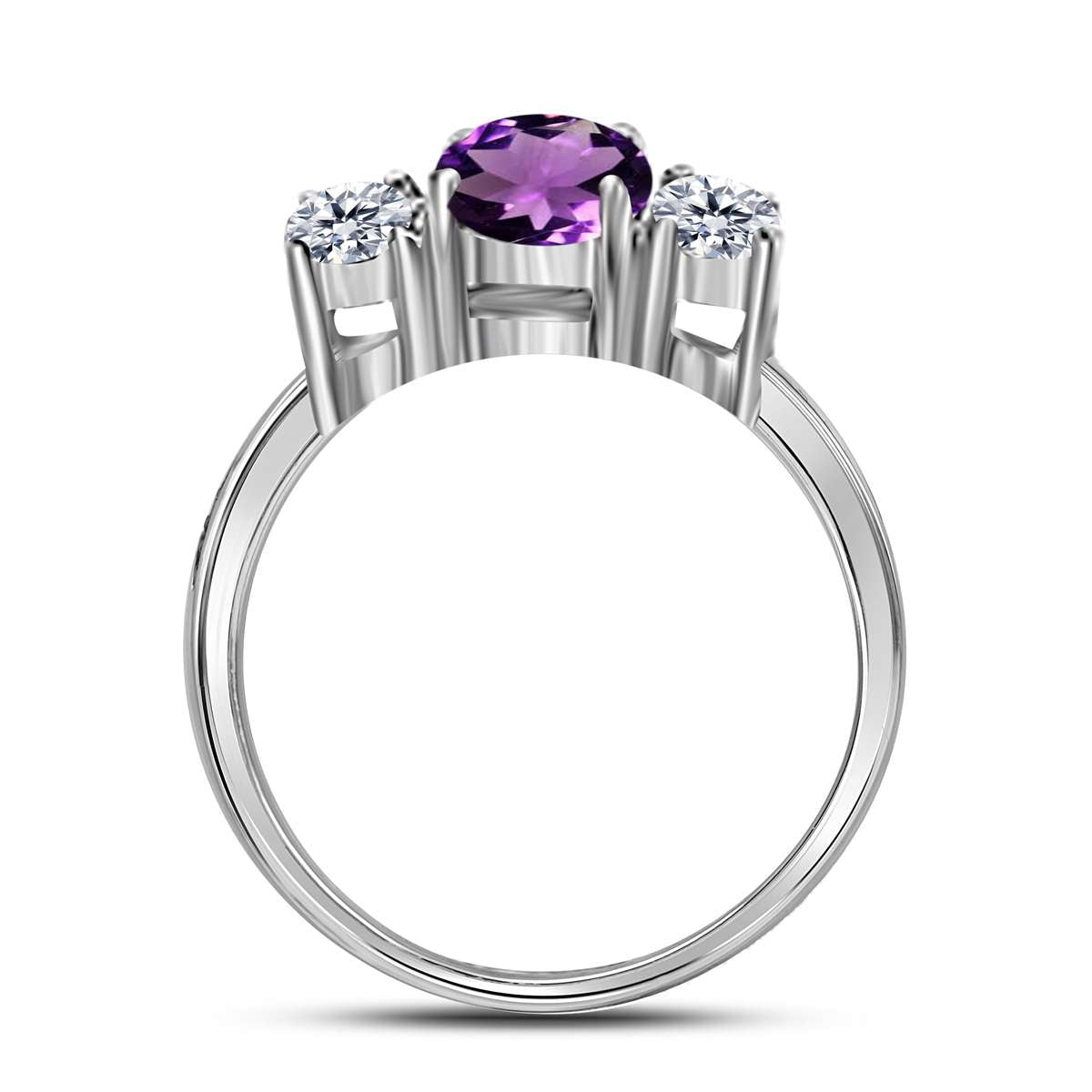 MAULIJEWELS  2.05 Carat Diamond And Oval Shaped Amethyst Gemstone Ring 14K White Rose & Yellow Gold