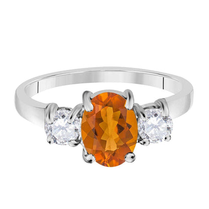 MAULIJEWELS  2.05 Carat Diamond And Oval Shaped Citrine Gemstone Ring 14K White Rose & Yellow Gold