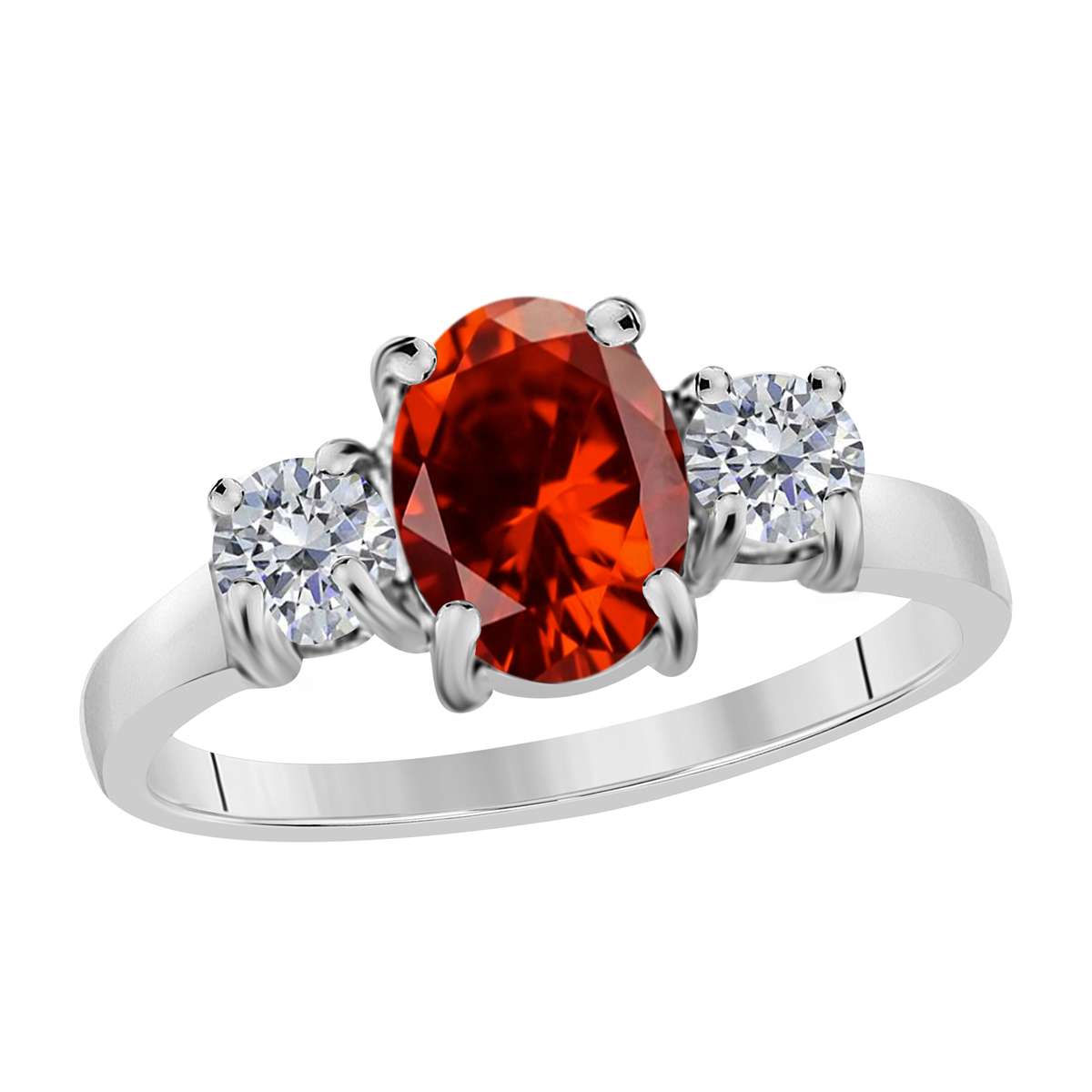 MAULIJEWELS  2.05 Carat Diamond And Oval Shaped Garnet Gemstone Ring 14K White Rose & Yellow Gold