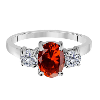 MAULIJEWELS  2.05 Carat Diamond And Oval Shaped Garnet Gemstone Ring 14K White Rose & Yellow Gold