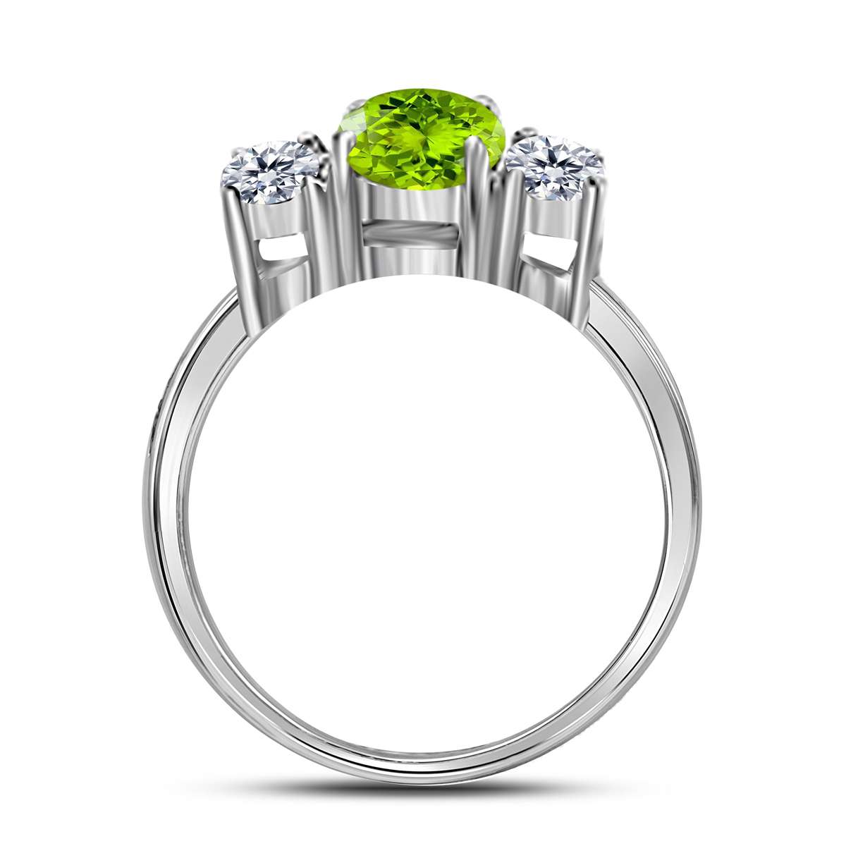 MAULIJEWELS  2.05 Carat Diamond And Oval Shaped Peridot Gemstone Ring 14K White Rose & Yellow Gold