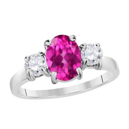 MAULIJEWELS 2.05 Carat Oval-Shaped Pink Topaz & Diamond Ring in 14K White, Rose, and Yellow Gold Mauli Jewels