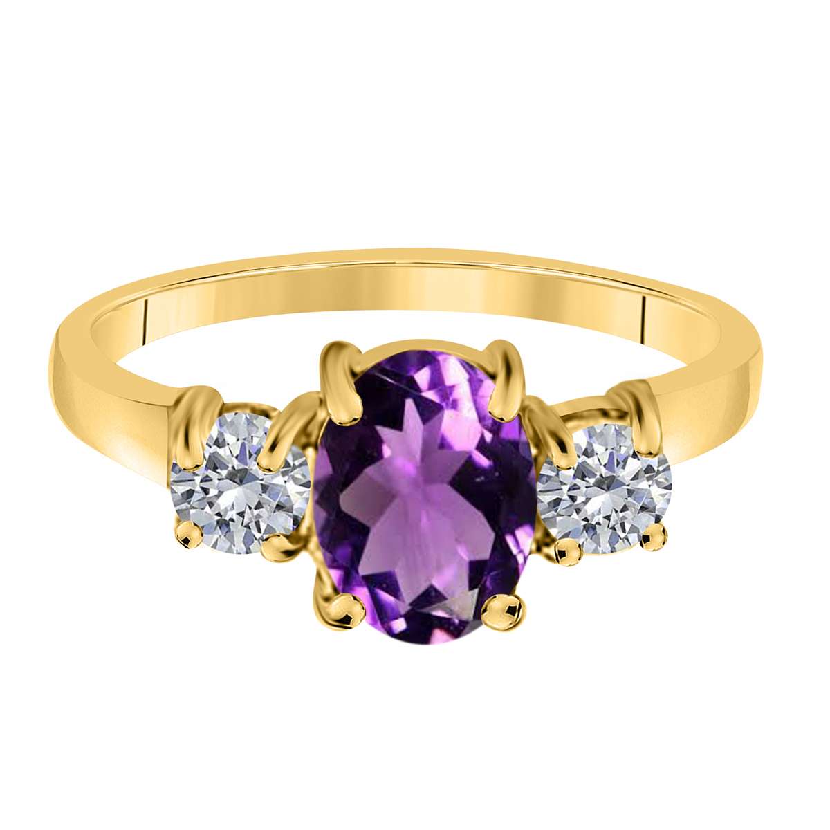 MAULIJEWELS  2.05 Carat Diamond And Oval Shaped Amethyst Gemstone Ring 14K White Rose & Yellow Gold