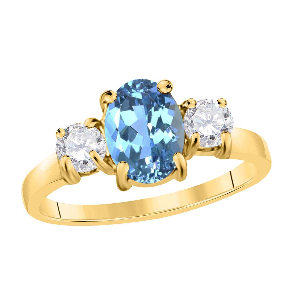 MAULIJEWELS 2.05 Carat Diamond and Oval-Shaped Blue Topaz Gemstone Ring in 14K White, Rose & Yellow Gold