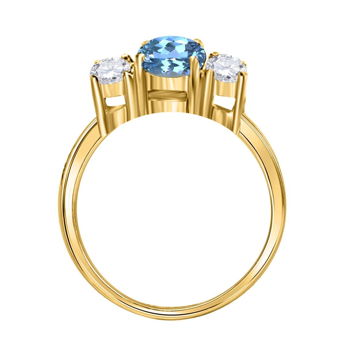 MAULIJEWELS 2.05 Carat Diamond and Oval-Shaped Blue Topaz Gemstone Ring in 14K White, Rose & Yellow Gold