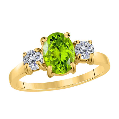 MAULIJEWELS  2.05 Carat Diamond And Oval Shaped Peridot Gemstone Ring 14K White Rose & Yellow Gold