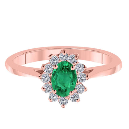 Mauli Jewels 0.90 Carat Diamond and Oval Shaped Emerald Gemstone Halo Ring in 10K White, Rose & Yellow Gold