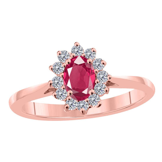 Mauli Jewels 0.90 Carat Diamond and Oval Shaped Ruby Gemstone Halo Ring in 10K White, Rose & Yellow Gold