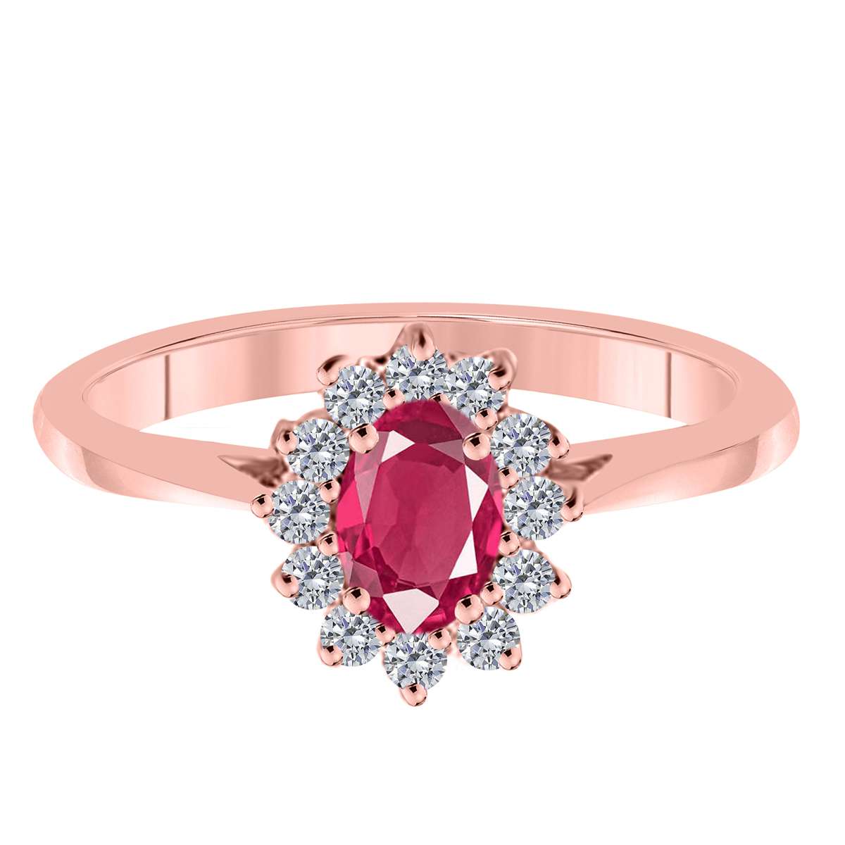 Mauli Jewels 0.90 Carat Diamond and Oval Shaped Ruby Gemstone Halo Ring in 10K White, Rose & Yellow Gold