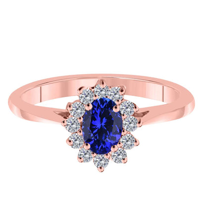 Mauli Jewels 0.90 Carat Diamond and Oval Shaped Tanzanite Gemstone Halo Ring in 10K White, Rose & Yellow Gold