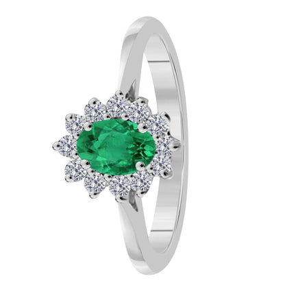 Mauli Jewels 0.90 Carat Diamond and Oval Shaped Emerald Gemstone Halo Ring in 10K White, Rose & Yellow Gold