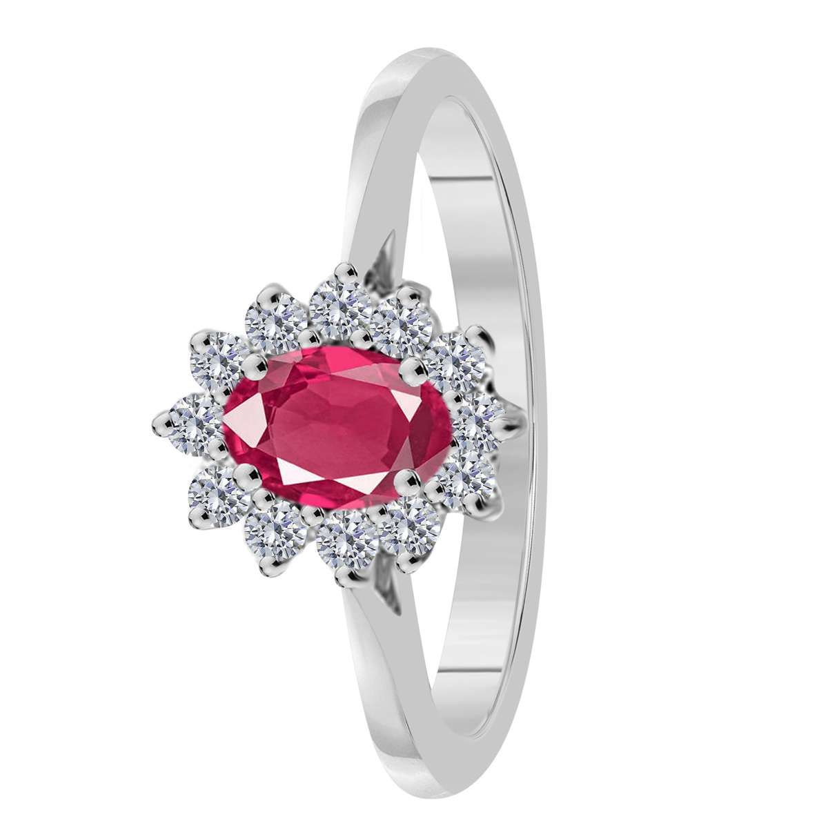 Mauli Jewels 0.90 Carat Diamond and Oval Shaped Ruby Gemstone Halo Ring in 10K White, Rose & Yellow Gold