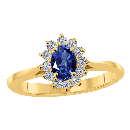 Mauli Jewels 0.90 Carat Diamond and Oval Shaped Sapphire Gemstone Halo Ring in 10K White, Rose & Yellow Gold