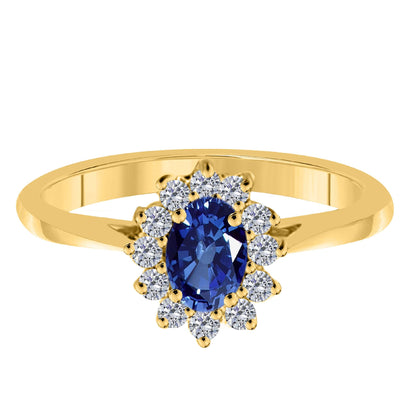 Mauli Jewels 0.90 Carat Diamond and Oval Shaped Sapphire Gemstone Halo Ring in 10K White, Rose & Yellow Gold