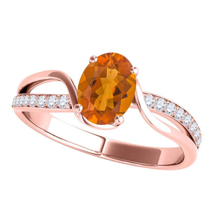 Maulijewels 1.40 Carat Oval Shape Citrine & Round White Diamond Gemstone Ring with an Enchanting Split Shank Design in Prong-Setting 14K White, Yellow, and Rose Gold