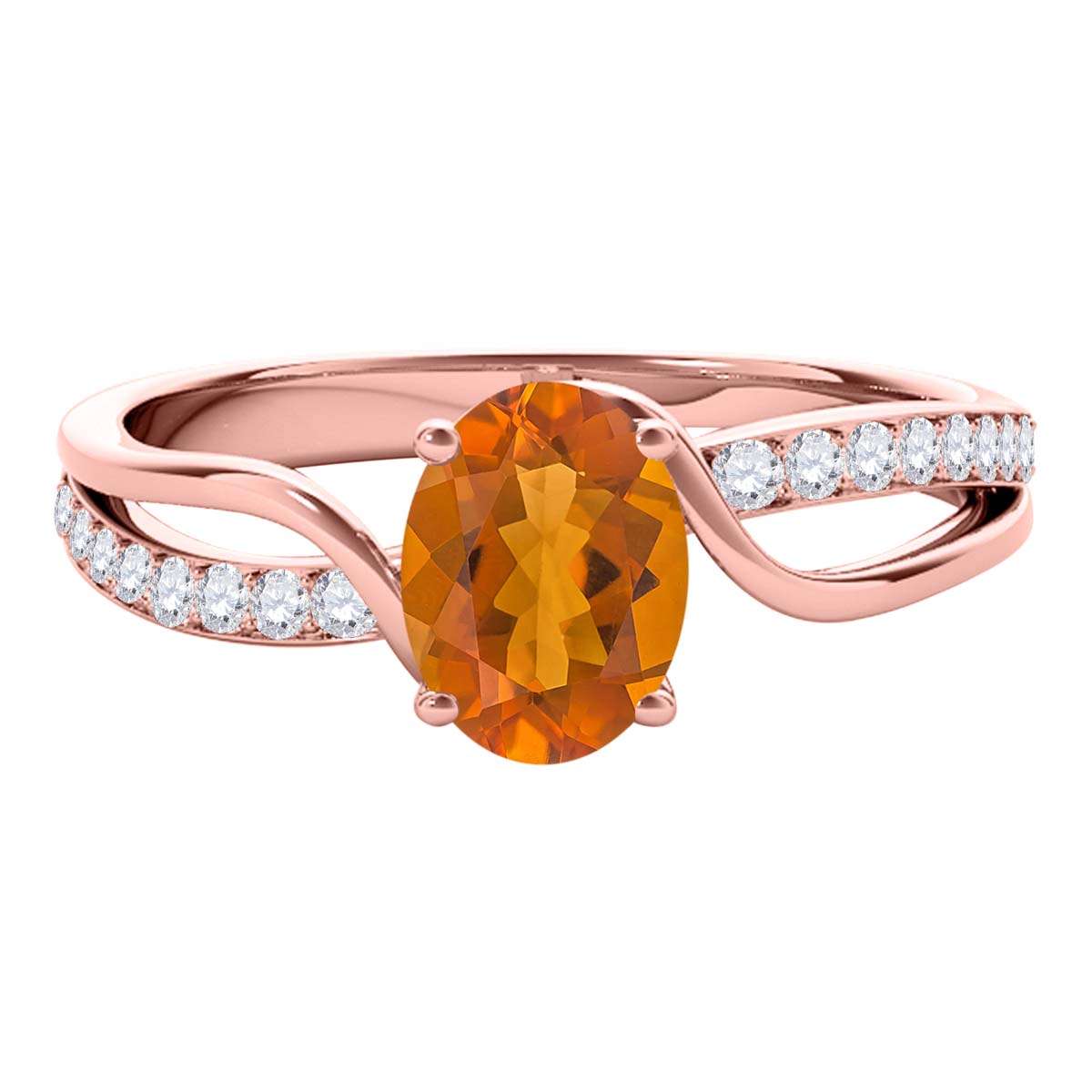 Maulijewels 1.40 Carat Oval Shape Citrine & Round White Diamond Gemstone Ring with an Enchanting Split Shank Design in Prong-Setting 14K White, Yellow, and Rose Gold