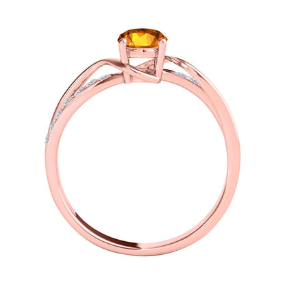 Maulijewels 1.40 Carat Oval Shape Citrine & Round White Diamond Gemstone Ring with an Enchanting Split Shank Design in Prong-Setting 14K White, Yellow, and Rose Gold