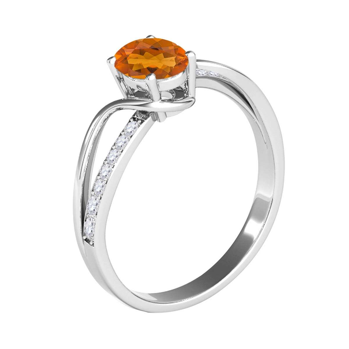 Maulijewels 1.40 Carat Oval Shape Citrine & Round White Diamond Gemstone Ring with an Enchanting Split Shank Design in Prong-Setting 14K White, Yellow, and Rose Gold