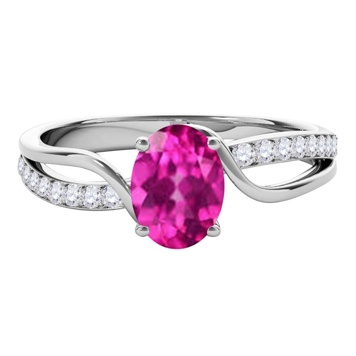 Maulijewels 1.40 Carat Oval Shape Pink-Topaz & Round White Diamond Gemstone Ring with an Enchanting Split Shank Design in Prong-Setting 14K White, Yellow, and Rose Gold