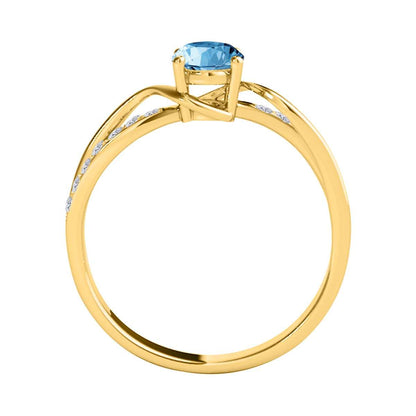 Maulijewels 1.40 Carat Oval Shape Blue-Topaz & Round White Diamond Gemstone Ring with an Enchanting Split Shank Design in Prong-Setting 14K White, Yellow, and Rose Gold