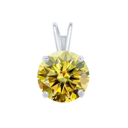 MauliJewels 2.00ct Lemon Yellow Moissanite 14k White Gold Solitaire Pendant with Gold Silver Chain