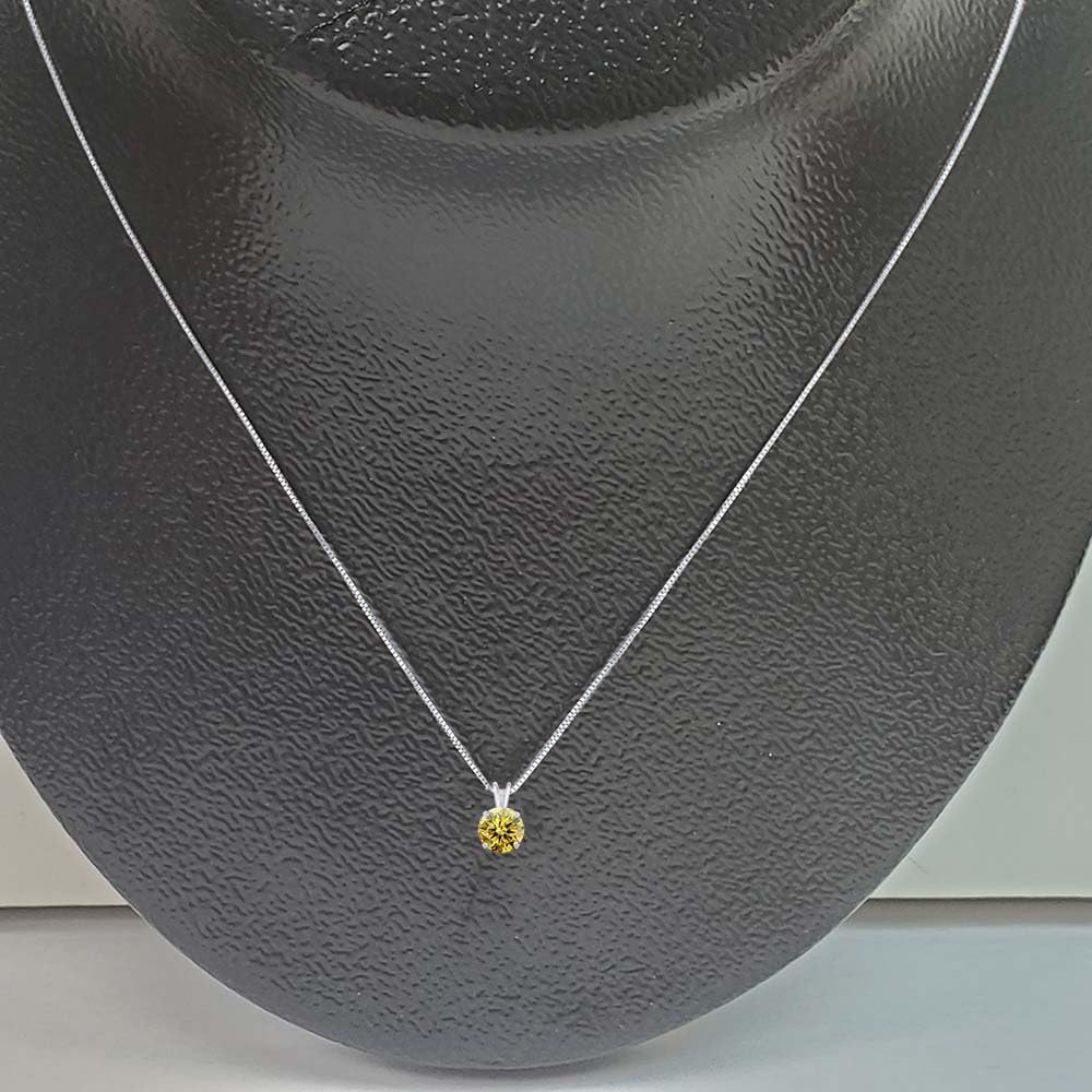 MauliJewels 2.00ct Lemon Yellow Moissanite 14k White Gold Solitaire Pendant with Gold Silver Chain