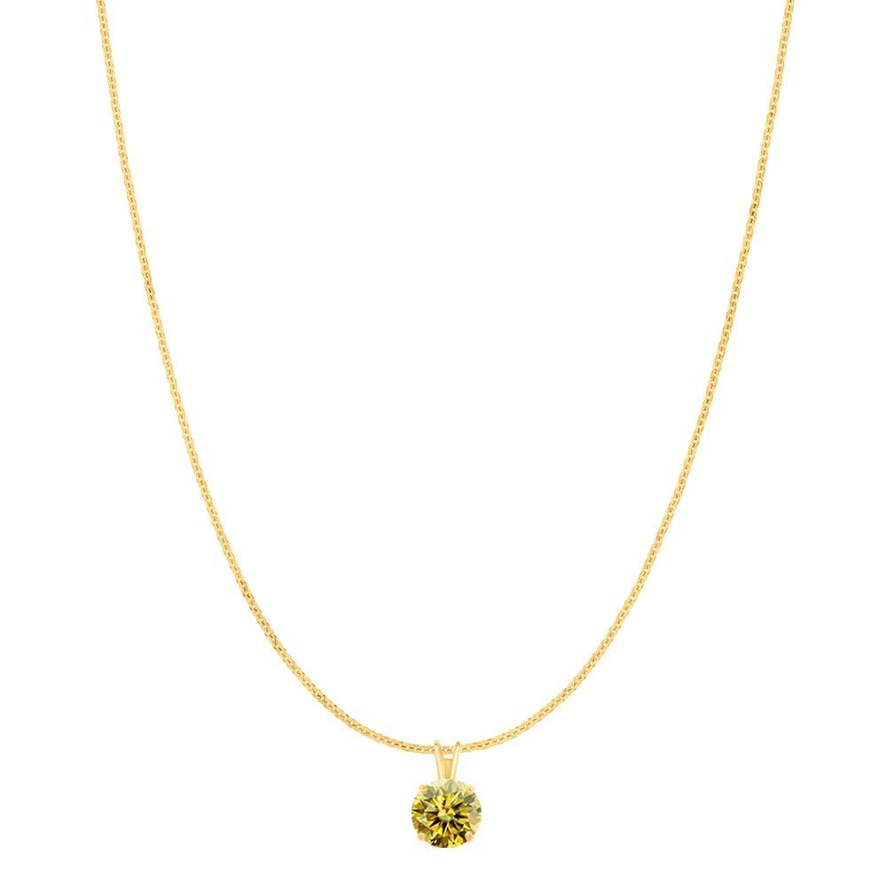 MauliJewels 2.00ct Lemon Yellow Moissanite 14k Yellow Gold Solitaire Pendant with Gold  Silver Chain