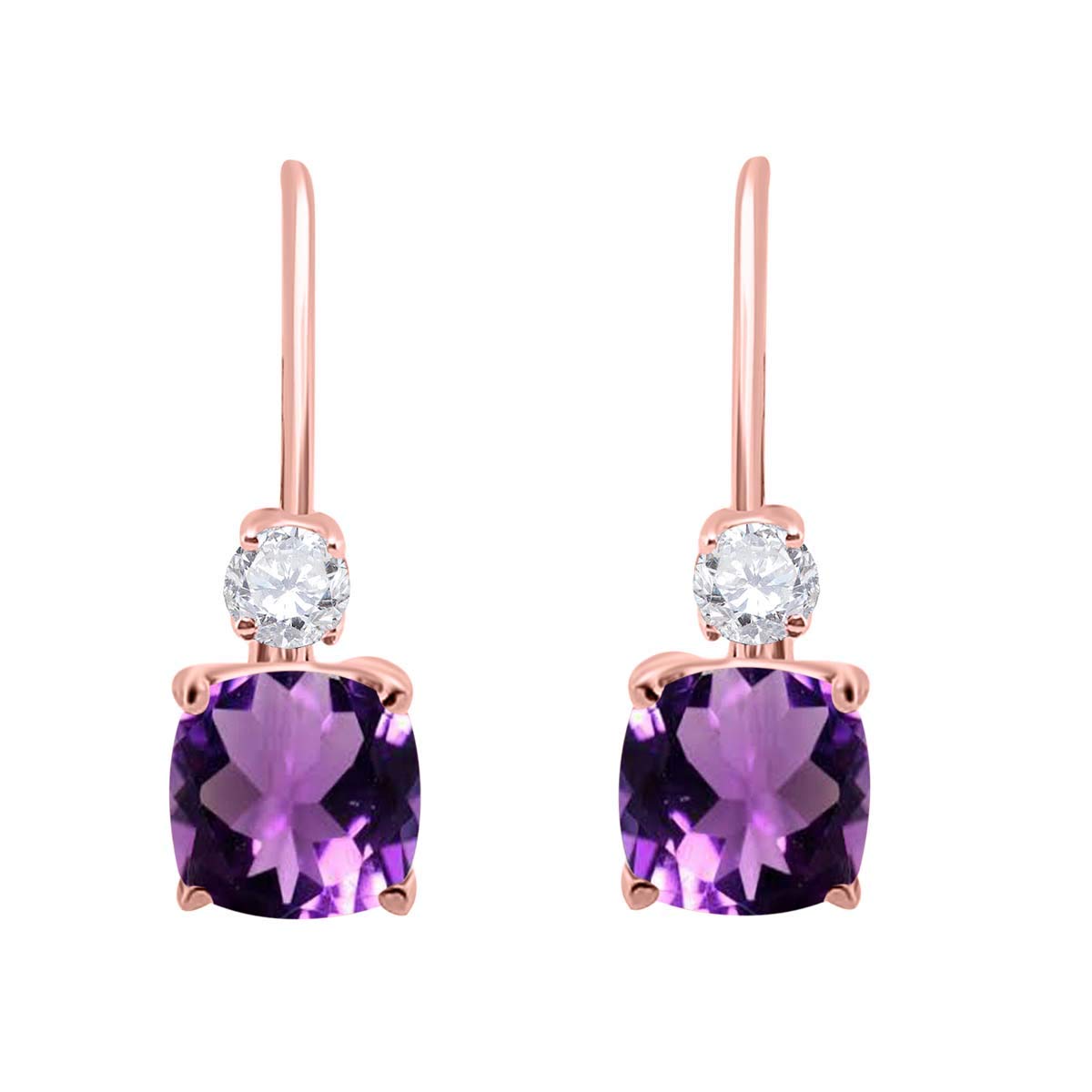 MauliJewels Earrings for Women 2.7 Carat 8x6 Cushion Cut Gemstone Diamond Leverback Earrings Carat 14K Rose Gold 4 Prong-Setting Mauli Jewels