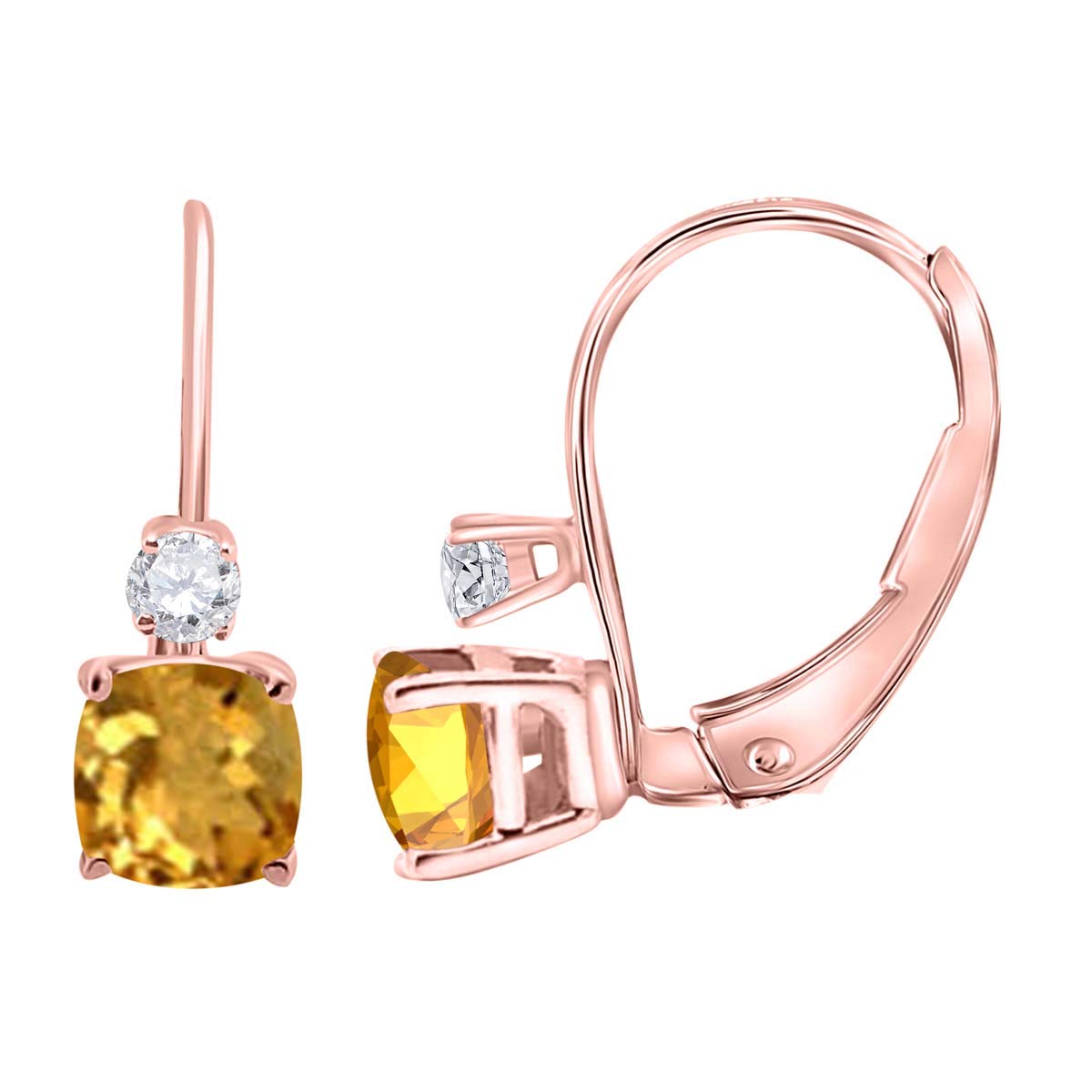 MauliJewels Earrings for Women 2.7 Carat 8x6 Cushion Cut Gemstone Diamond Leverback Earrings Carat 14K Rose Gold 4 Prong-Setting Mauli Jewels