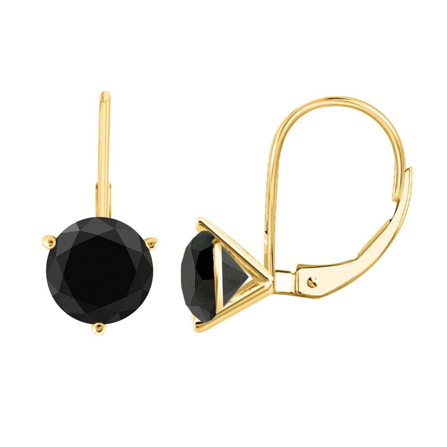 MauliJewels 1.0 Carat 3-Prong Round Black Diamond Martini Leverback Earrings 14K Rose White Yellow Gold Mauli Jewels