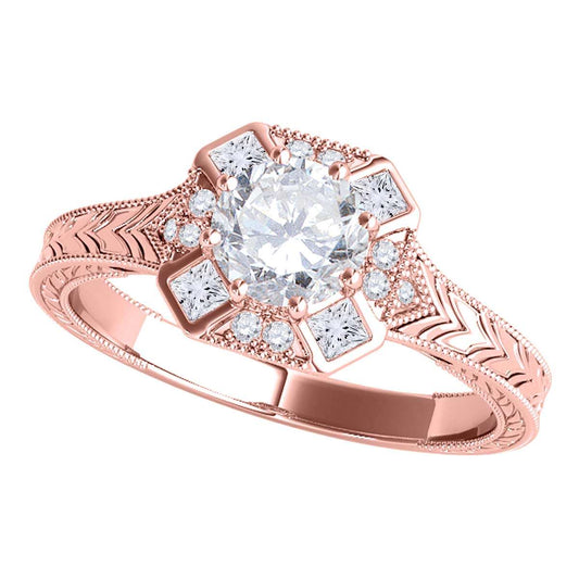 0.75 Carat Round and Princess Diamond Engagement Ring For Women In 14K Rose White & Yellow Gold Mauli Jewels