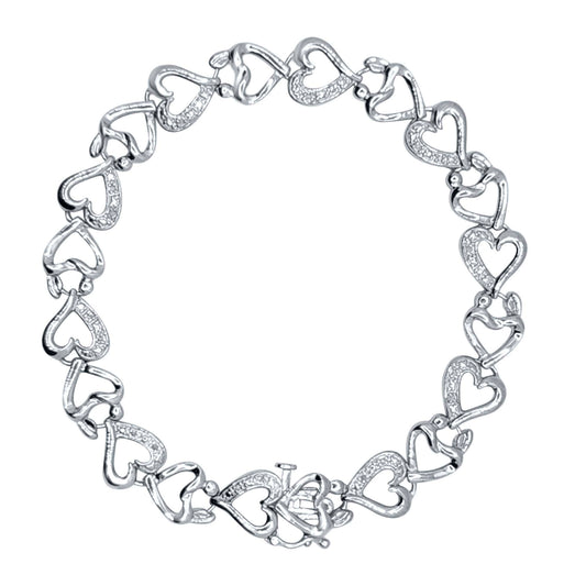 Mother and Child 0.10 Carat Natural Diamond Heart-Shaped  Bracelet in 14K Gold-Plated over Sterling Silver