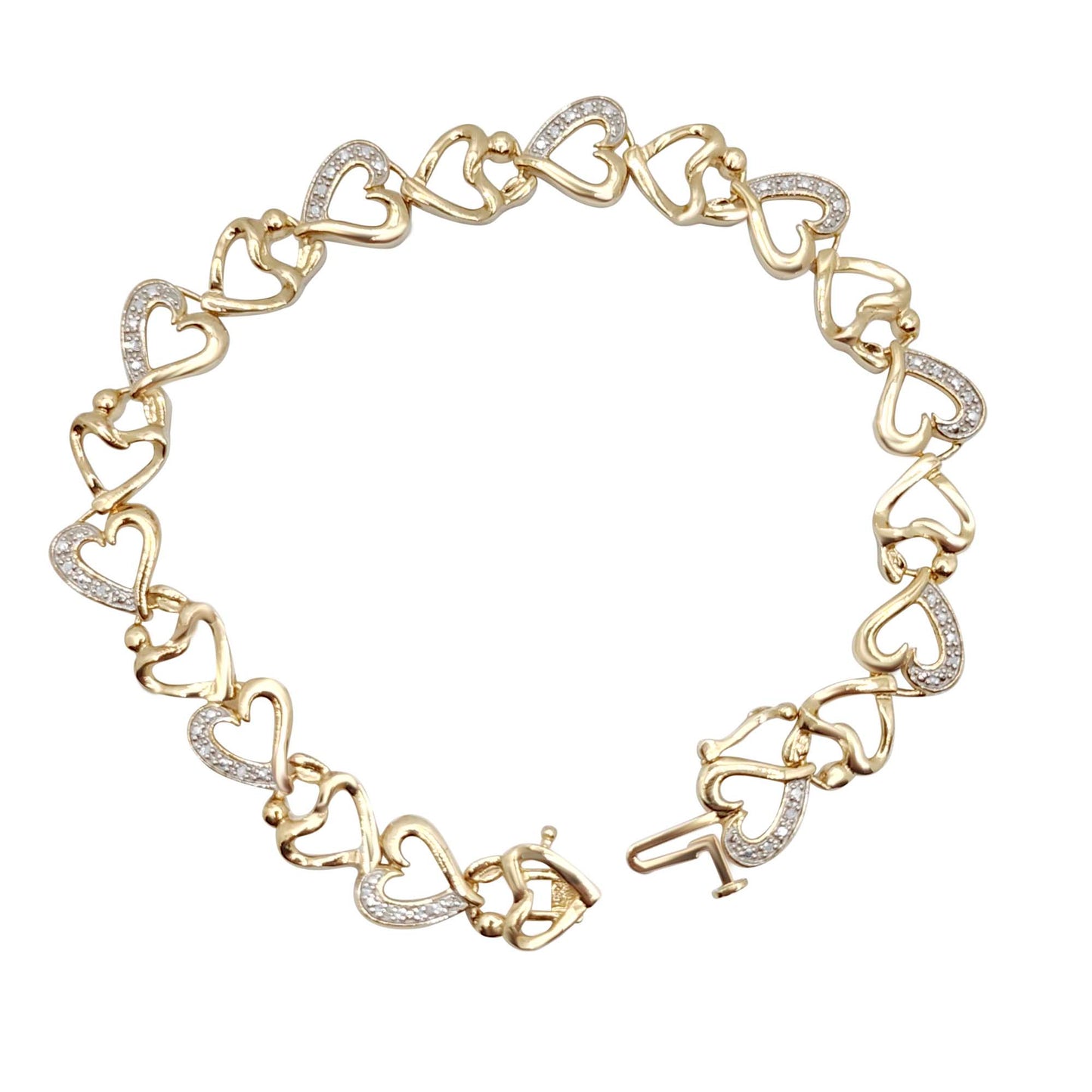 Mother and Child 0.10 Carat Natural Diamond Heart-Shaped  Bracelet in 14K Gold-Plated over Sterling Silver