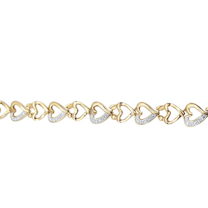 Mother and Child 0.10 Carat Natural Diamond Heart-Shaped  Bracelet in 14K Gold-Plated over Sterling Silver