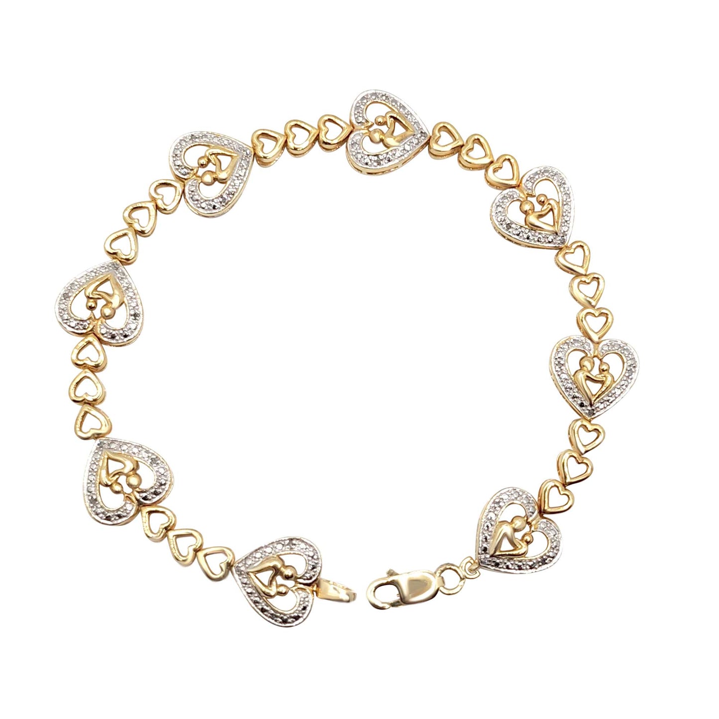 Two-Tone Mother and Child 0.10 Carat Natural Diamond Bracelet Gold-Plated over Sterling Silver