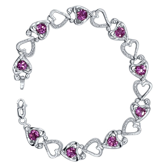 6.75 Carat Pink Topaz Mother and Child Heart Bracelet in 14K White Gold Over 925 Sterling Silver for Women Mauli Jewels