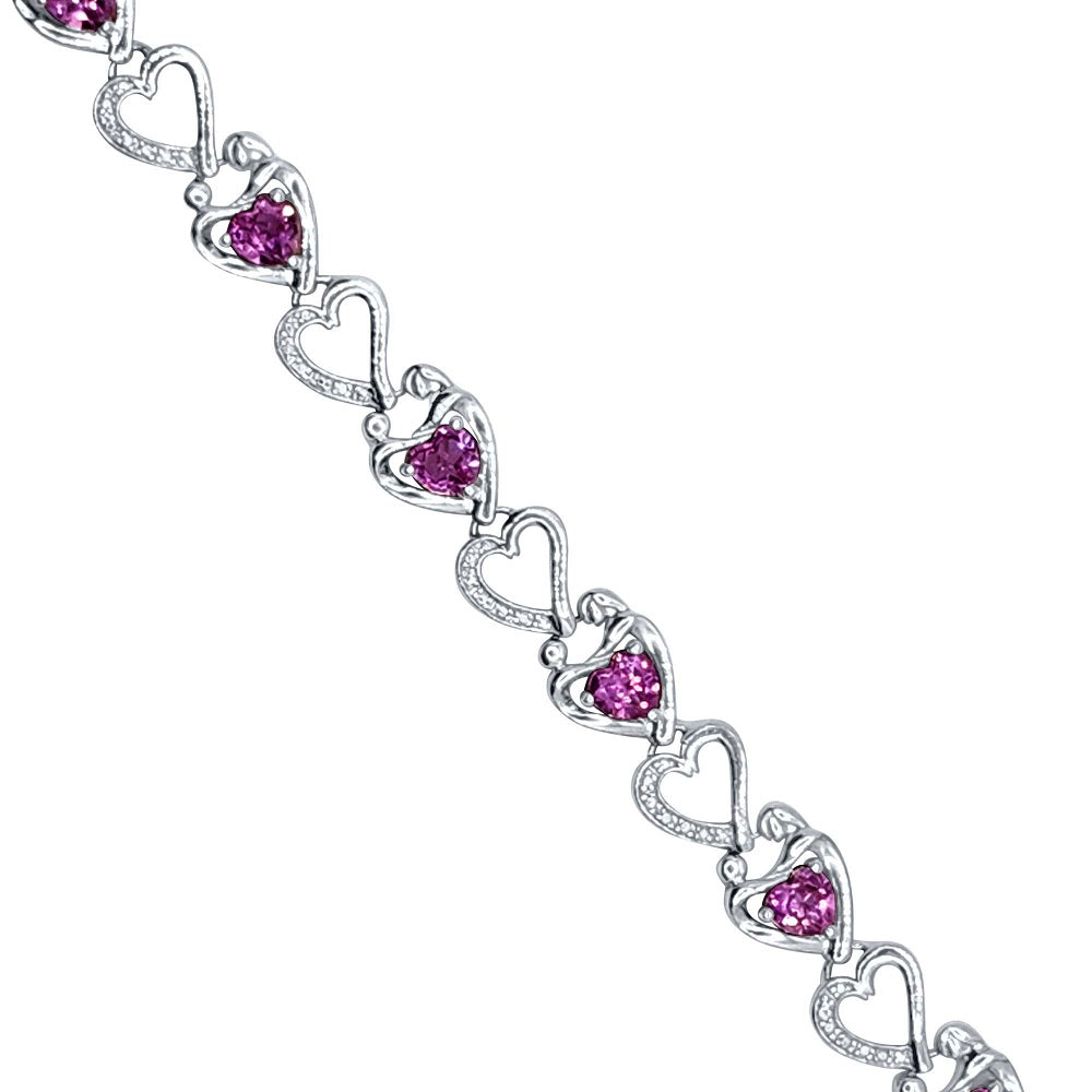 6.75 Carat Pink Topaz Mother and Child Heart Bracelet in 14K White Gold Over 925 Sterling Silver for Women Mauli Jewels