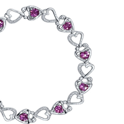 6.75 Carat Pink Topaz Mother and Child Heart Bracelet in 14K White Gold Over 925 Sterling Silver for Women Mauli Jewels