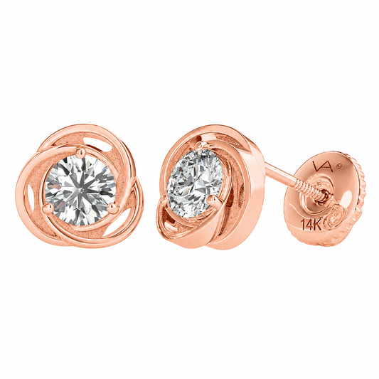 Mauli Jewels 14K Rose Gold, White Gold or Yellow Gold Solitaire Diamond Stud Earrings for Women, 1/2 Carat Total Weight, GH Color SI1-SI2 Clarity, Round Diamond Earrings