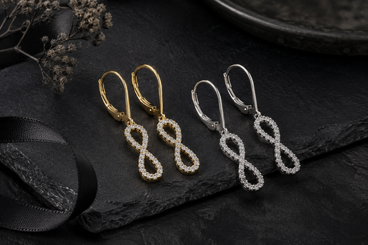 Mauli Jewels 0.22 Carat Lab Grown Round White Diamond Infinity Dangle Leverback Earrings for Women in 10K White and Yellow Gold - Mauli Jewels