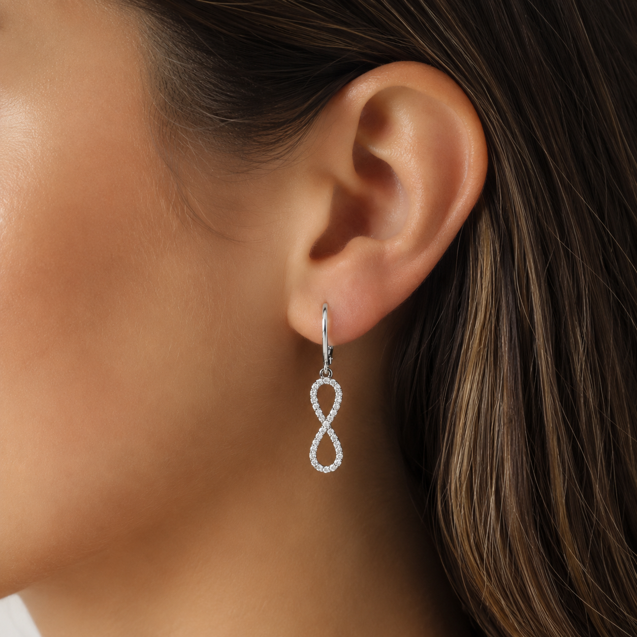 Mauli Jewels 0.22 Carat Lab Grown Round White Diamond Infinity Dangle Leverback Earrings for Women in 10K White and Yellow Gold - Mauli Jewels