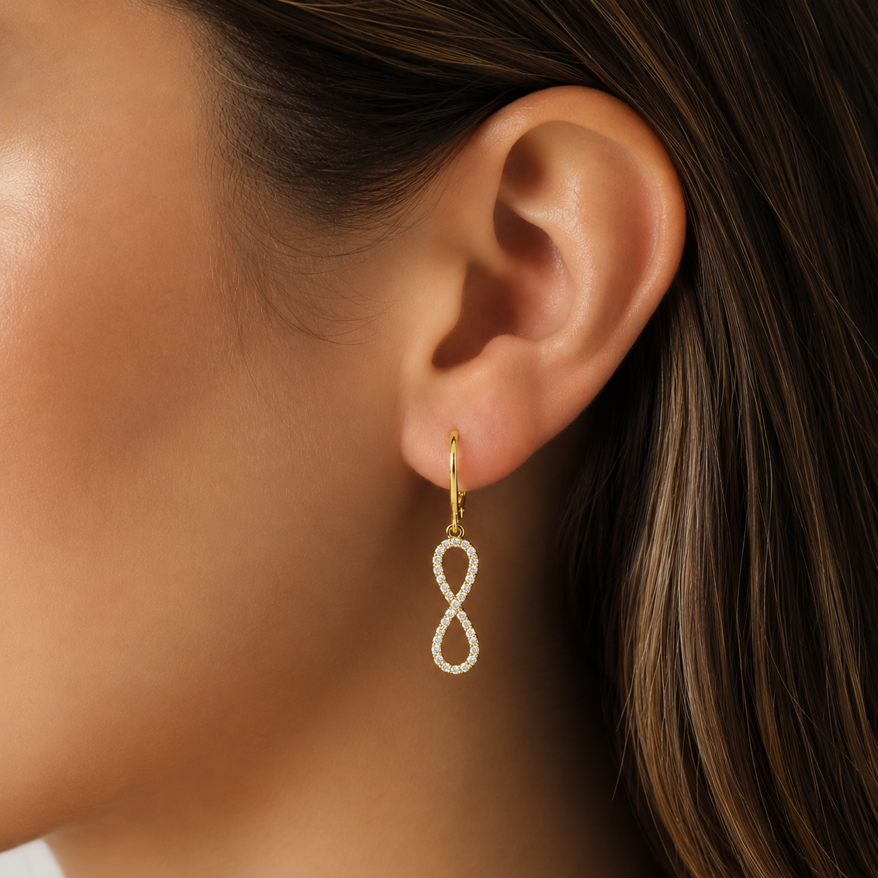 Mauli Jewels 0.22 Carat Lab Grown Round White Diamond Infinity Dangle Leverback Earrings for Women in 10K White and Yellow Gold - Mauli Jewels
