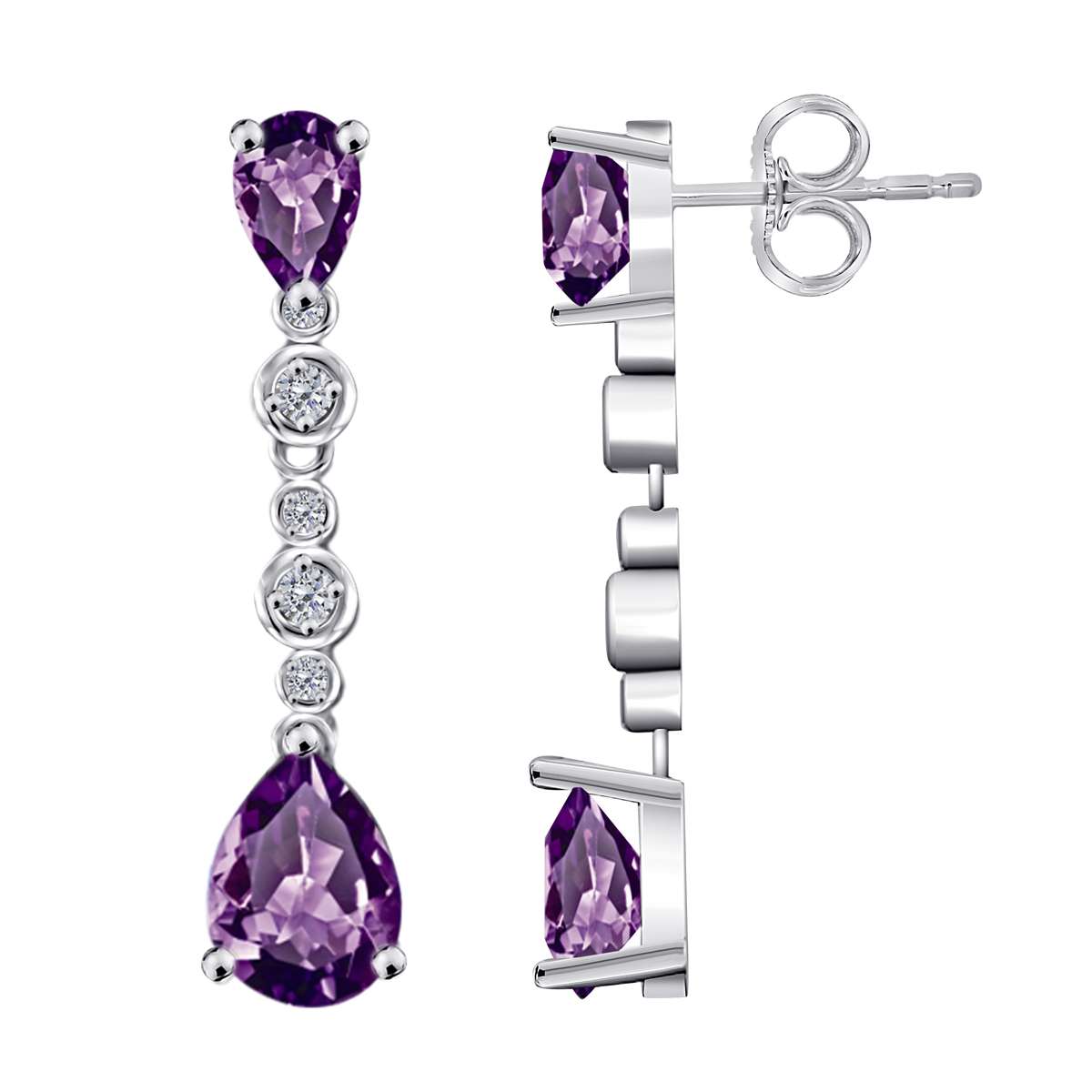 3.00 Carat Amethyst & Diamond Dangle Earrings For Women In 10K Solid Rose White & Yellow Gold