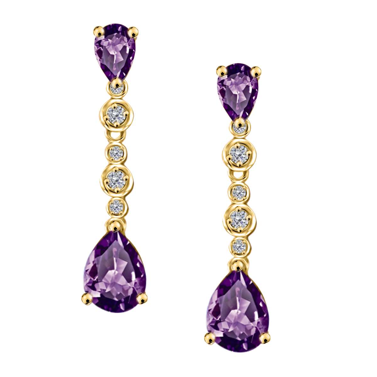 3.00 Carat Amethyst & Diamond Dangle Earrings For Women In 10K Solid Rose White & Yellow Gold