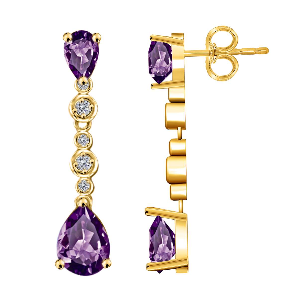 3.00 Carat Amethyst & Diamond Dangle Earrings For Women In 10K Solid Rose White & Yellow Gold