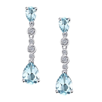 10K Solid Rose White & Yellow Gold 3.00 Carat Pear Shape Aquamarine & Diamond Dangle Earrings For Women